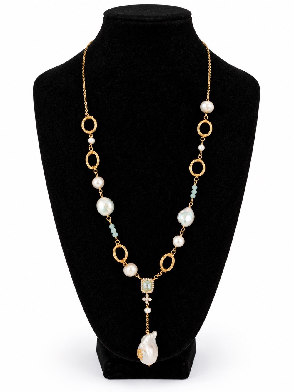 Handmade Freshwater Pearl Baroque Drop Pendant Necklace Gold Tone